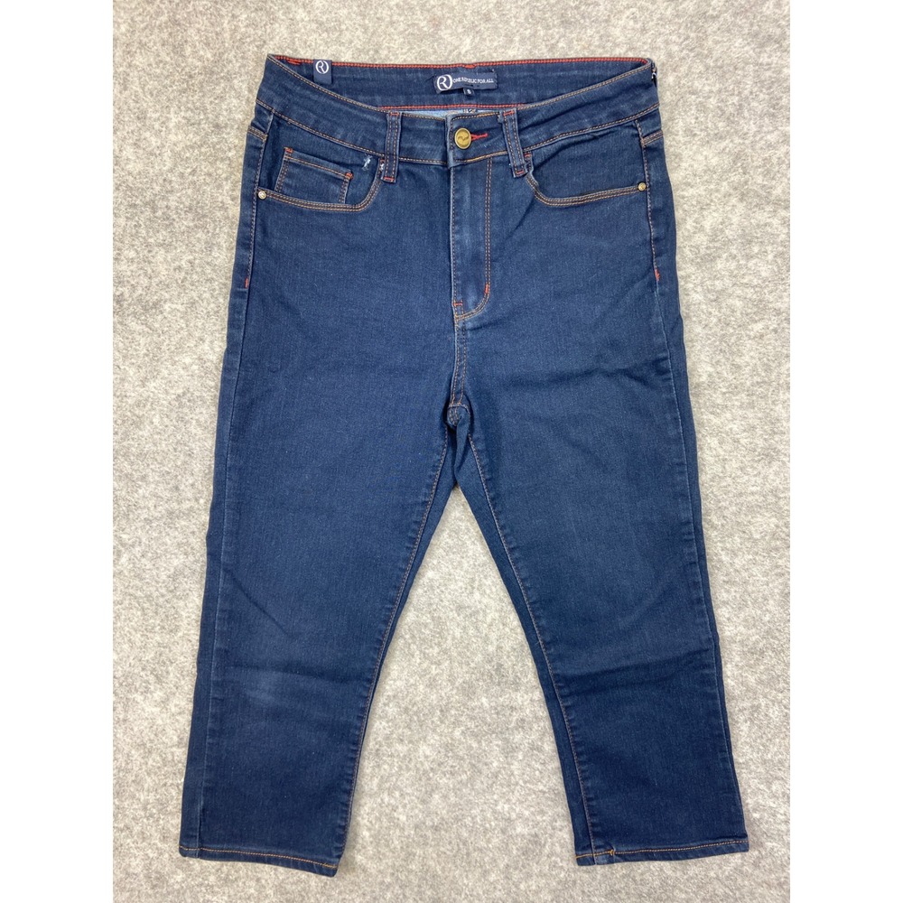 ONE REPUBLIC FOR ALL Women's Blue Denim‎ Cropped Jeans Size 8